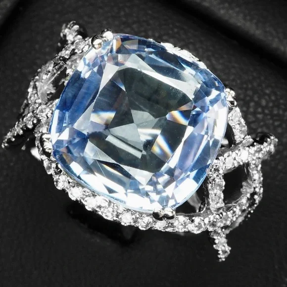 9.55ct Sapphire Cornflower white Sapphire Ring 925 criss cross split shank - Picture 4 of 4